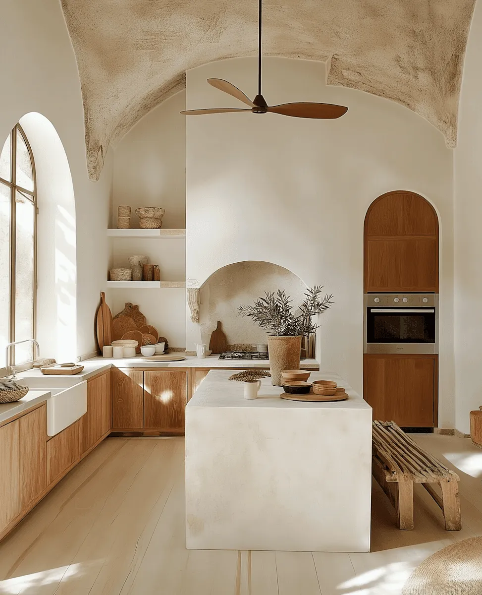 Stone benchtops and integrated splashback